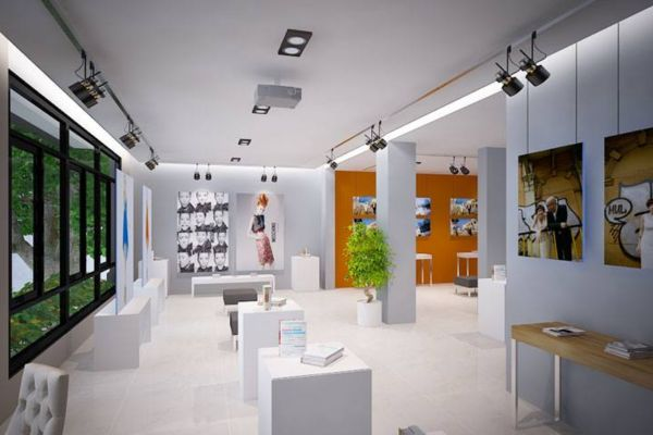 Mẫu trần thạch cao thả nổi phong cách tối giản cho showroom bán hàng
